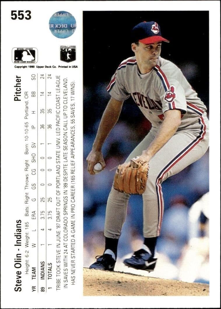 1990 Upper Deck Steve Olin #553 baseball trading card back