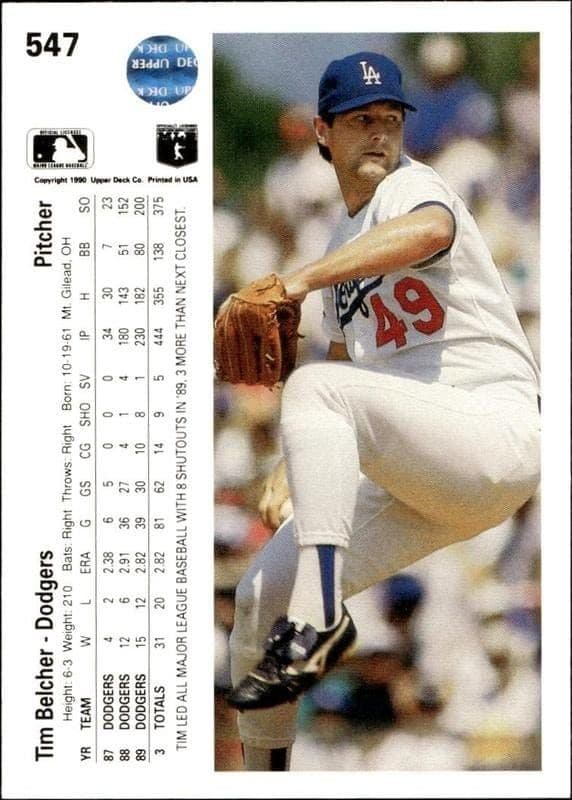 1990 Upper Deck Tim Belcher #547 baseball trading card back