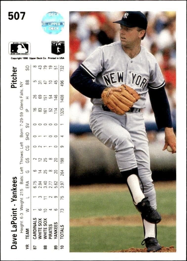 1990 Upper Deck Dave LaPoint #507 baseball trading card back