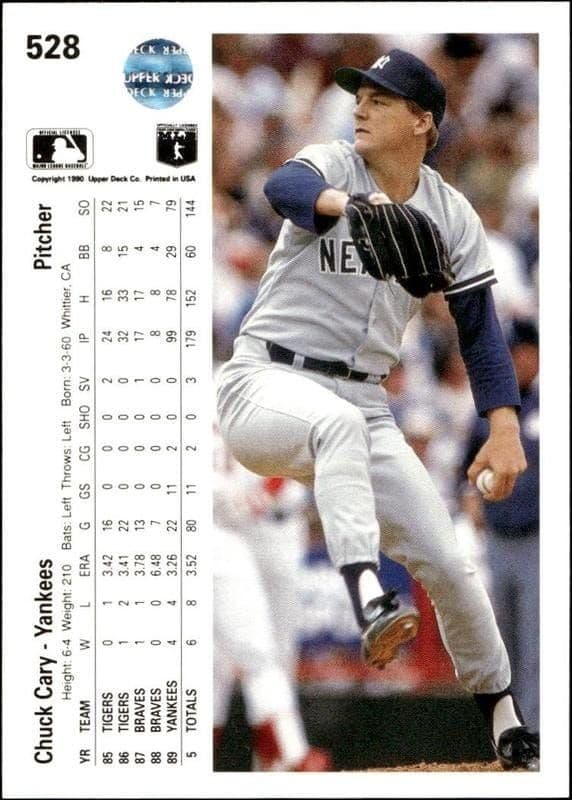 1990 Upper Deck Chuck Cary #528 baseball trading card back