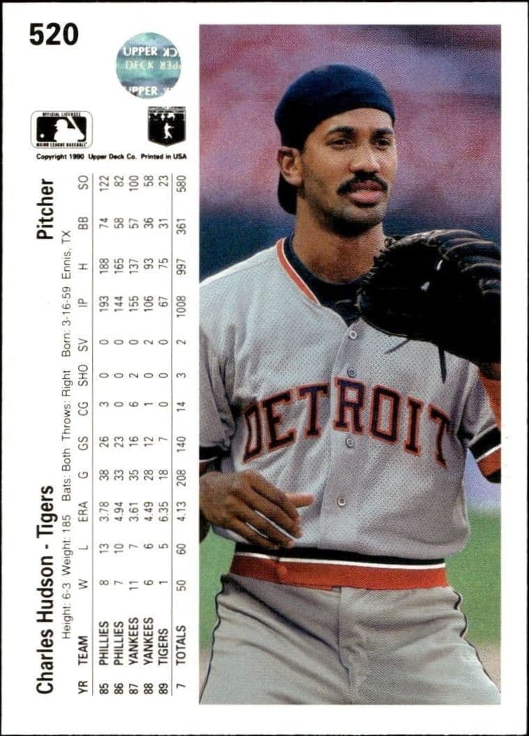1990 Upper Deck Charles Hudson #520 baseball trading card back