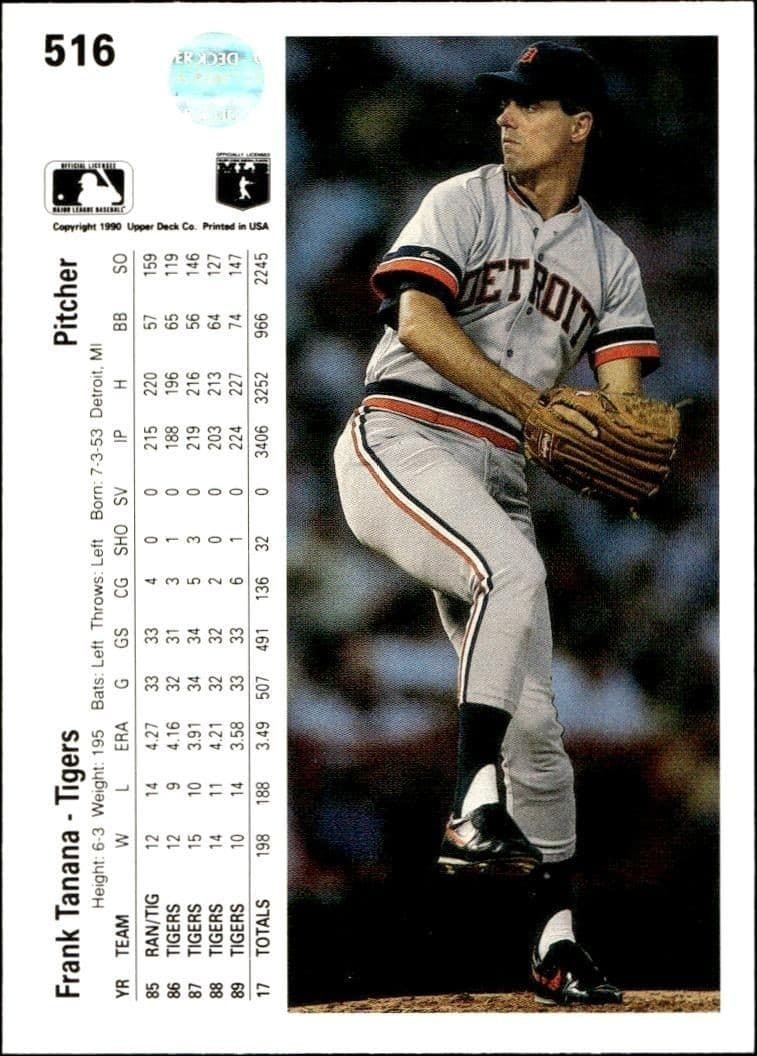 1990 Upper Deck Frank Tanana #516 baseball trading card back