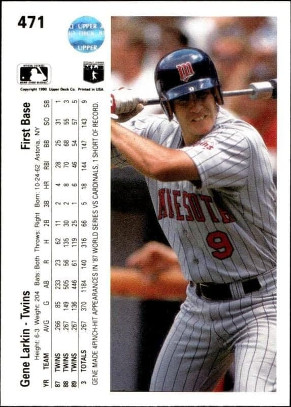 1990 Upper Deck Gene Larkin #471 baseball trading card back