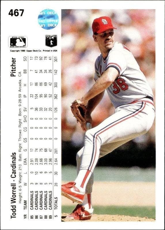 1990 Upper Deck Todd Worrell #467 baseball trading card back