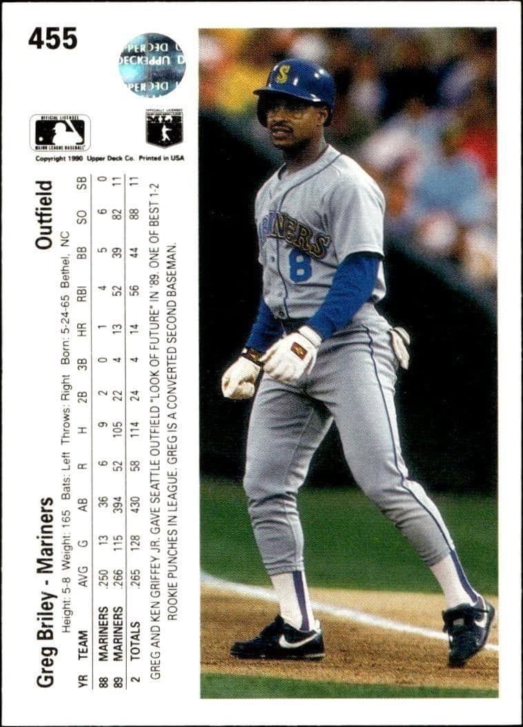 1990 Upper Deck Greg Briley #455 baseball trading card back