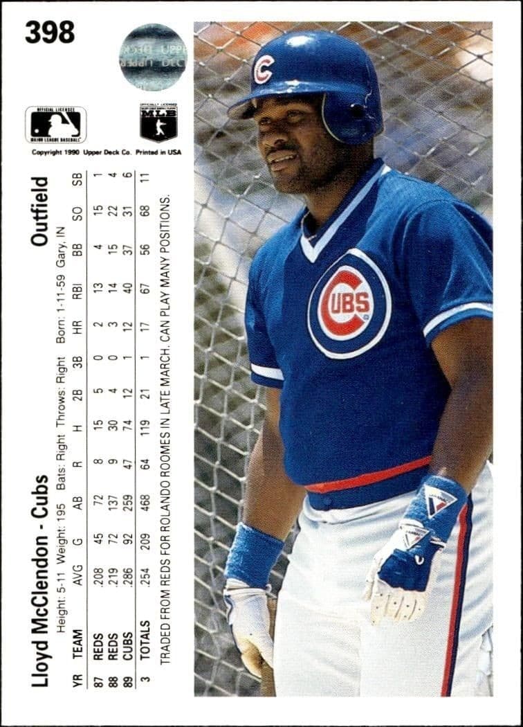1990 Upper Deck Lloyd McClendon #398 baseball trading card back