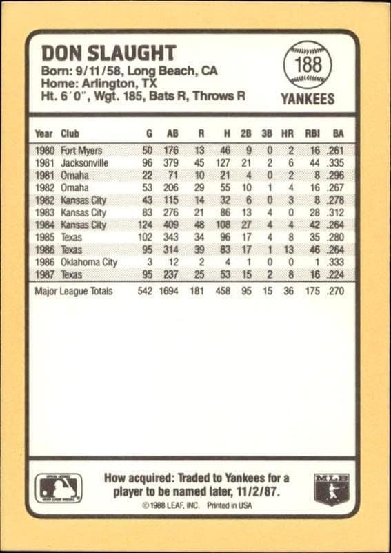 1988 Donruss Baseball's Best Don Slaught #188 baseball trading card back
