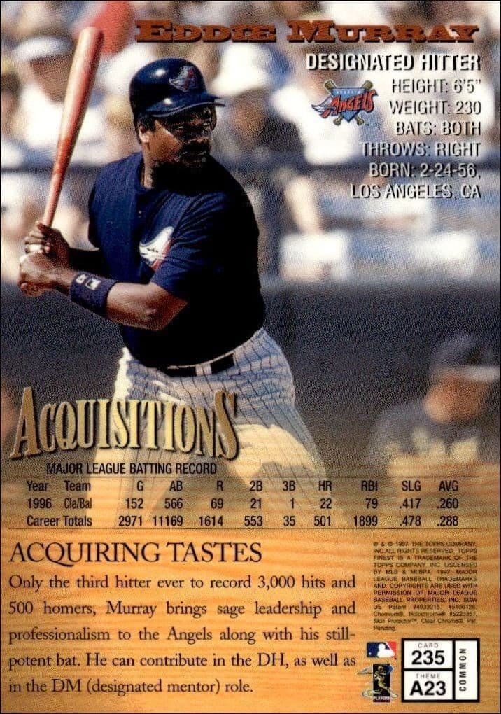 1997 Topps Finest Eddie Murray #235 baseball trading card back