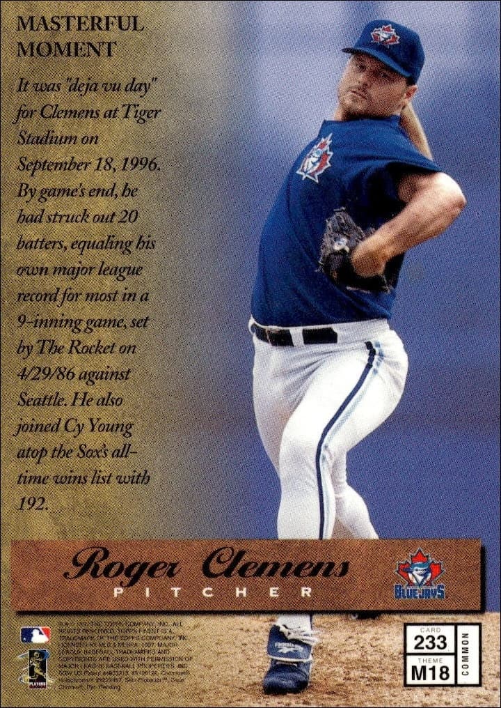 1997 Topps Finest Roger Clemens #233 baseball trading card back