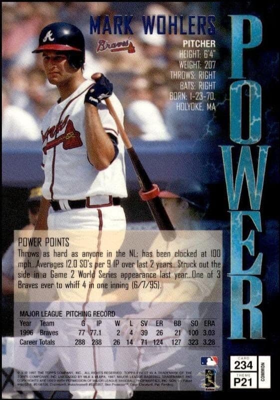 1997 Topps Finest Mark Wohlers #234 baseball trading card back