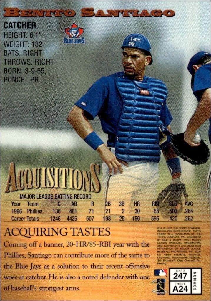 1997 Topps Finest Benito Santiago #247 baseball trading card back