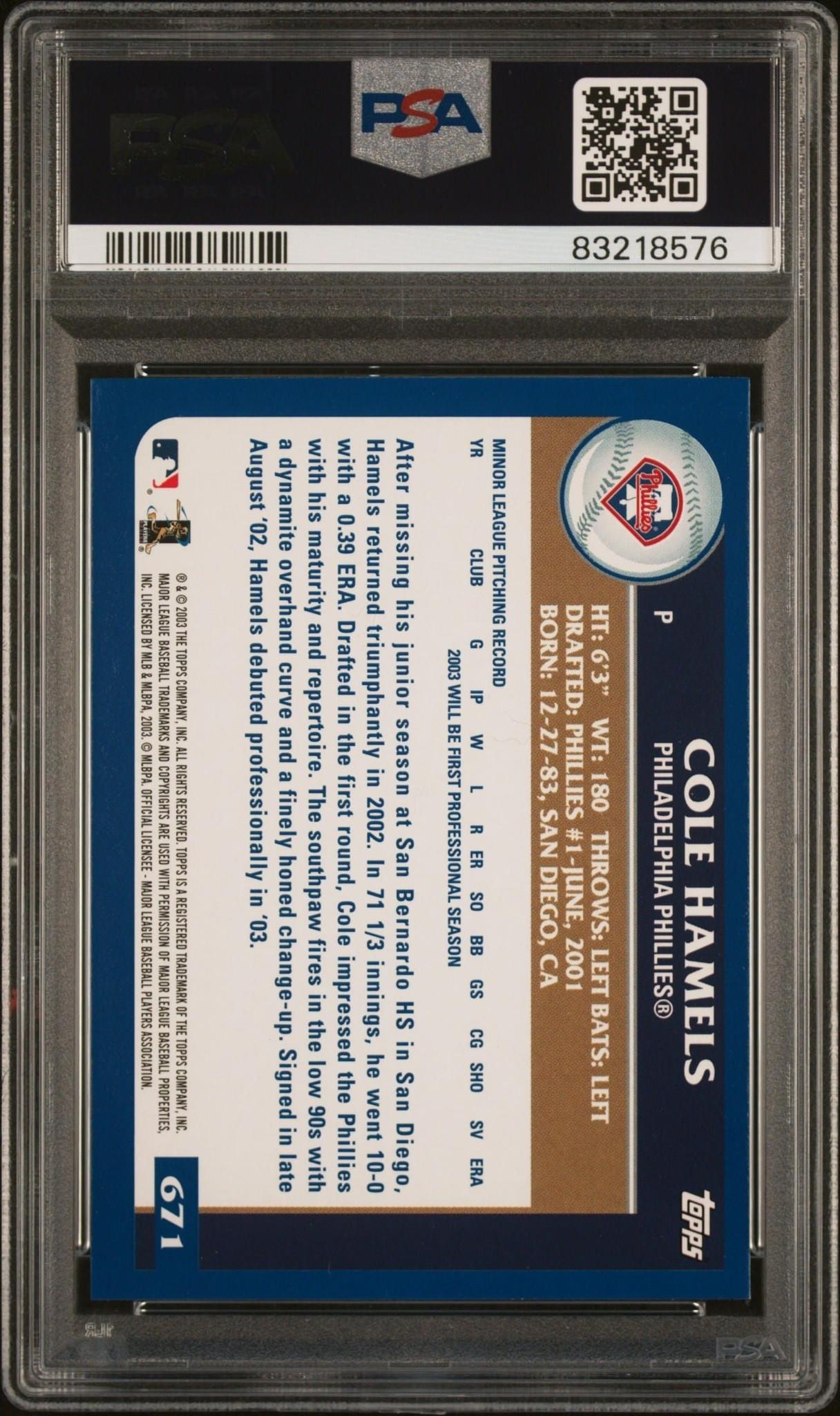 2003 Topps Series 2 Cole Hamels #671 baseball trading card back