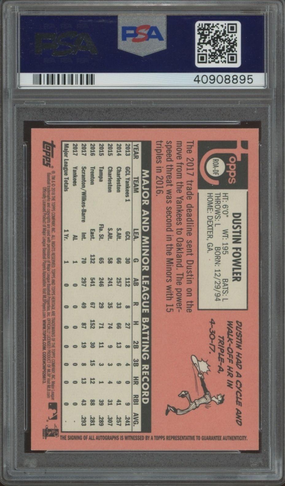 2018 Topps Heritage Dustin Fowler #ROA-DF baseball trading card back
