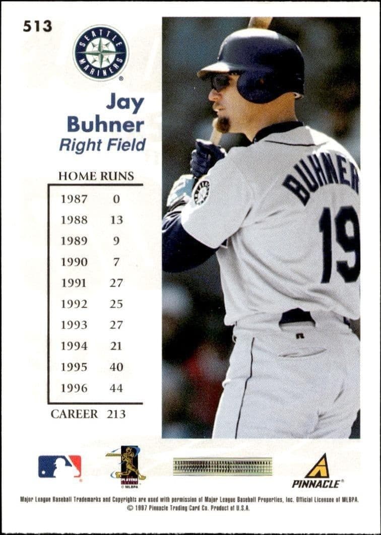 1997 Pinnacle Score Jay Buhner #513 baseball trading card back