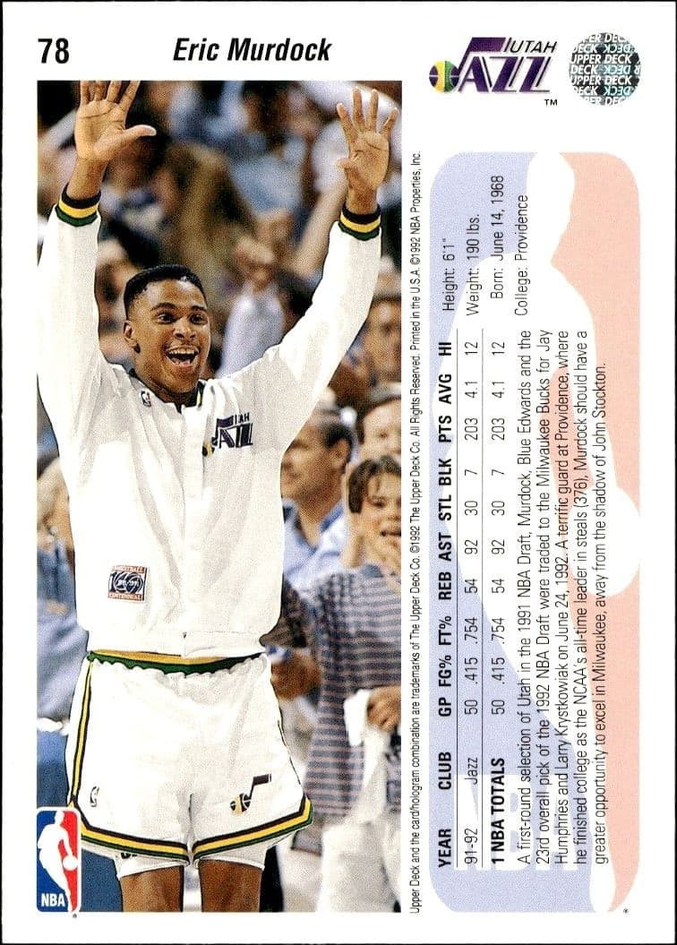 1992-93 Upper Deck Eric Murdock #78 basketball trading card back