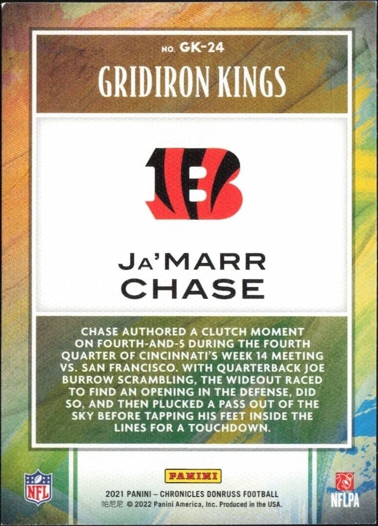 2021 Panini Chronicles Ja'Marr Chase #GK-24 football trading card back