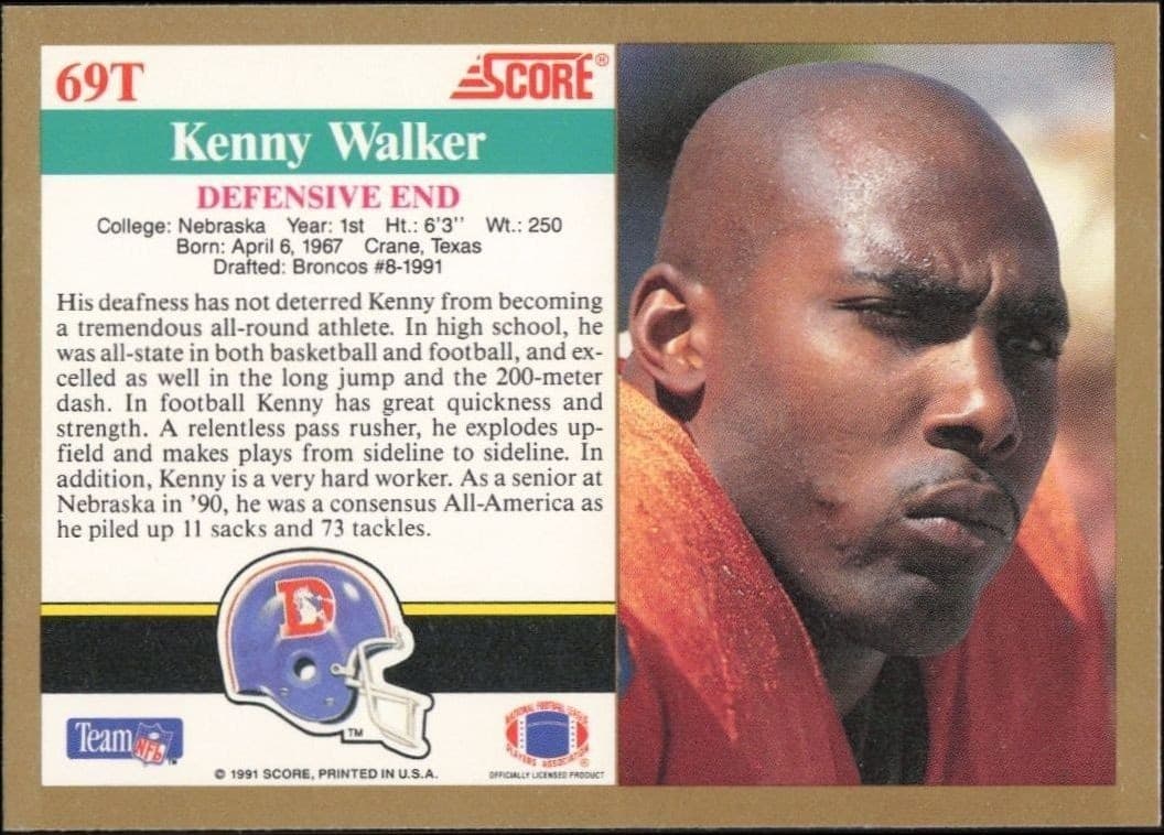1991 Score Supplemental Kenny Walker #69T football trading card back