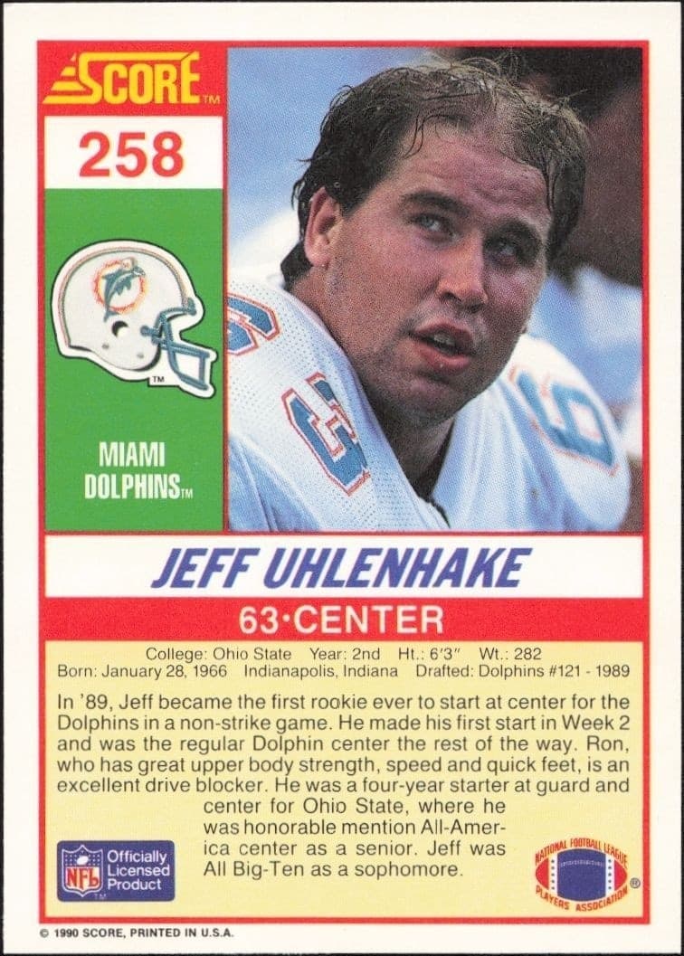 1990 Score Jeff Uhlenhake #258 football trading card back