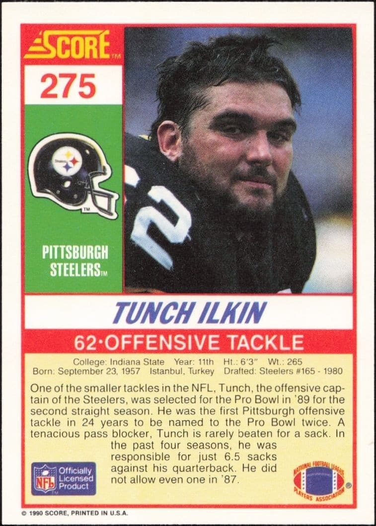 1990 Score Tunch Ilkin #275 football trading card back