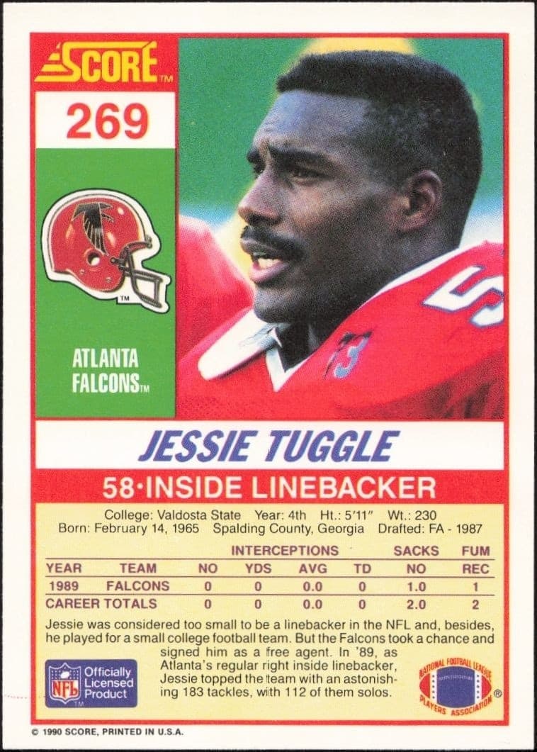 1990 Score Jessie Tuggle #269 football trading card back