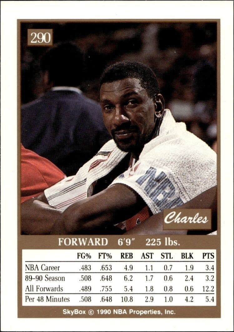1990-91 Skybox Charles Jones #290 basketball trading card back