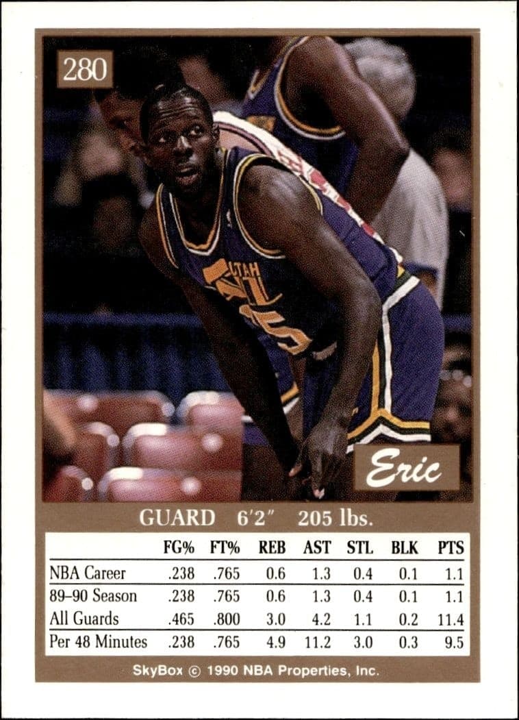 1990-91 Skybox Eric Johnson #280 basketball trading card back