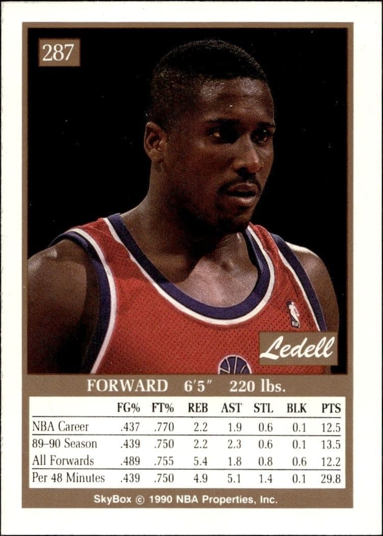 1990-91 Skybox Ledell Eackles #287 basketball trading card back