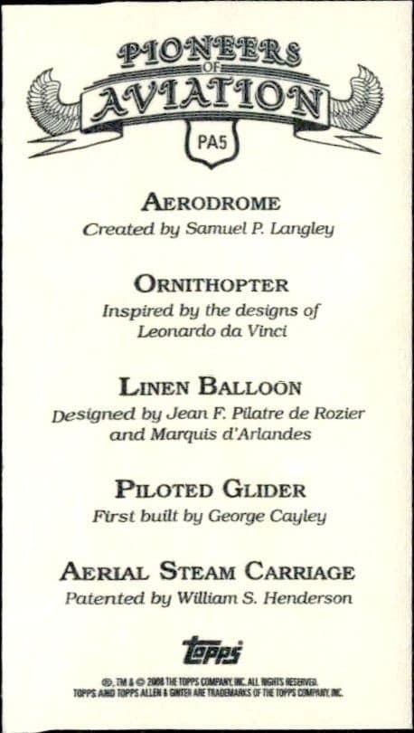 2008 Topps Allen & Ginter Aerodrome #PA5 baseball trading card back