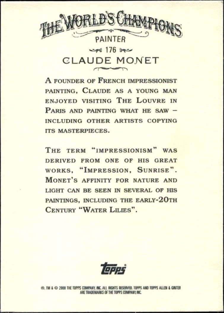 2008 Topps Allen & Ginter Claude Monet #176 baseball trading card back