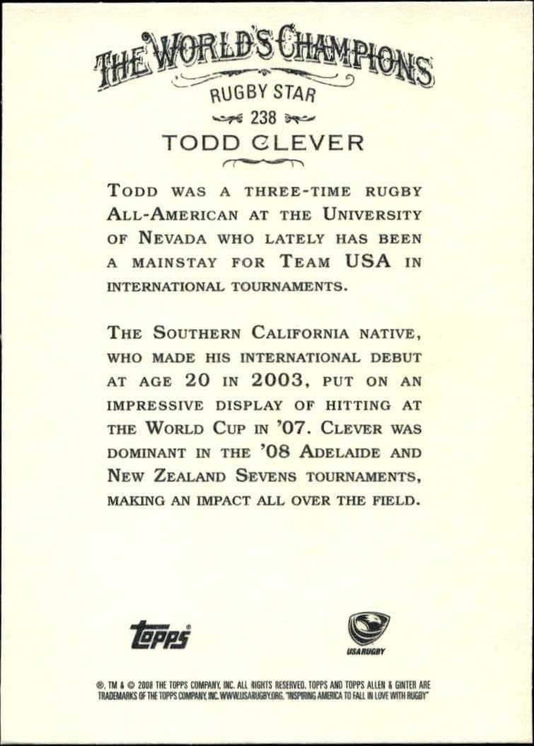 2008 Topps Allen & Ginter Todd Clever #238 baseball trading card back