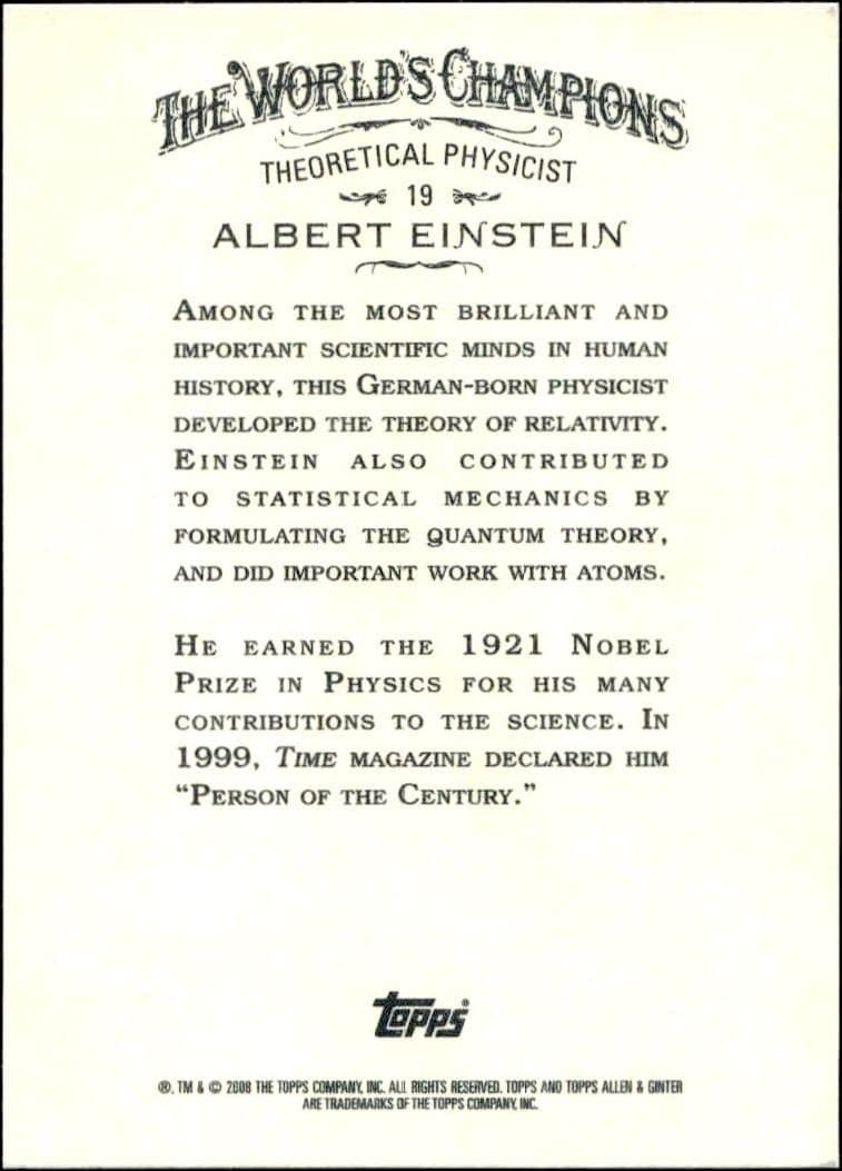 2008 Topps Allen & Ginter Albert Einstein #19 baseball trading card back