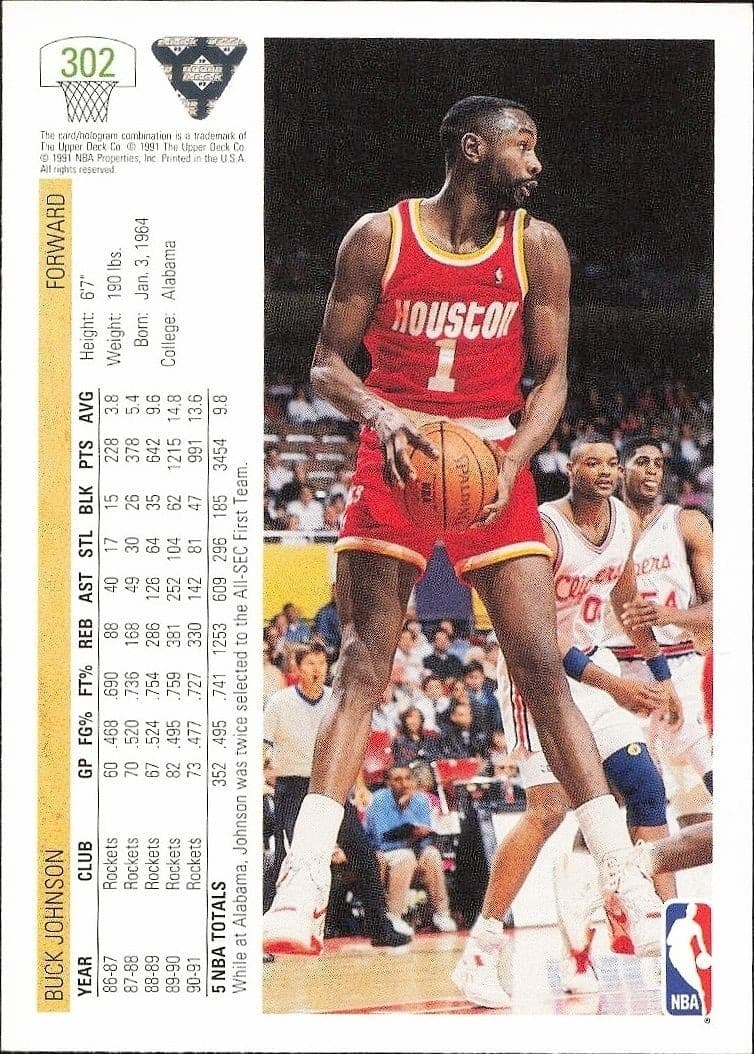 1991-92 Upper Deck Buck Johnson #302 basketball trading card back