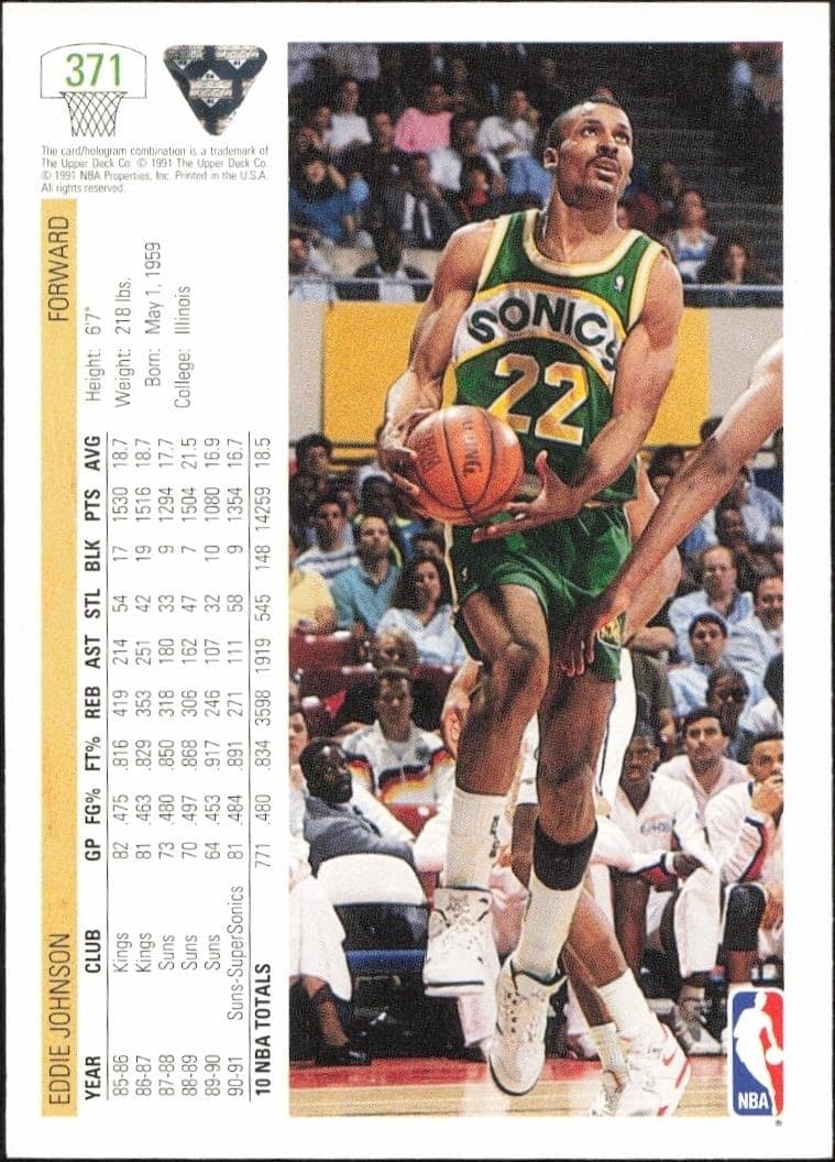 1991-92 Upper Deck Eddie Johnson #371 basketball trading card back