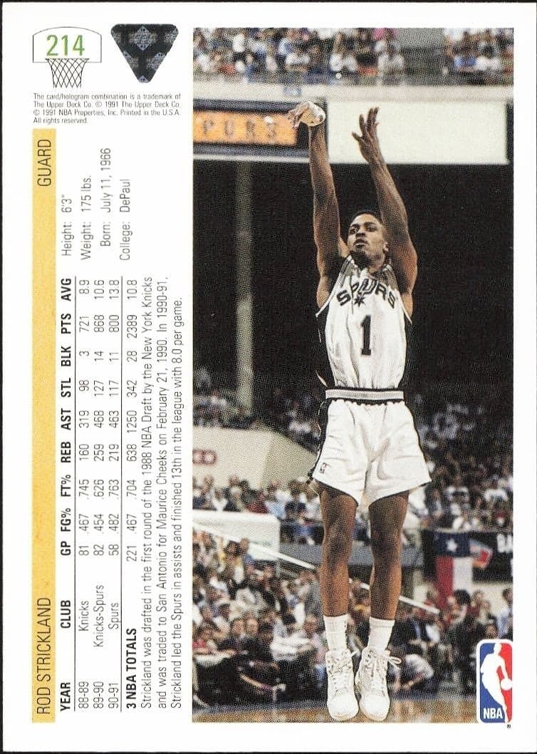 1991-92 Upper Deck Rod Strickland #214 basketball trading card back