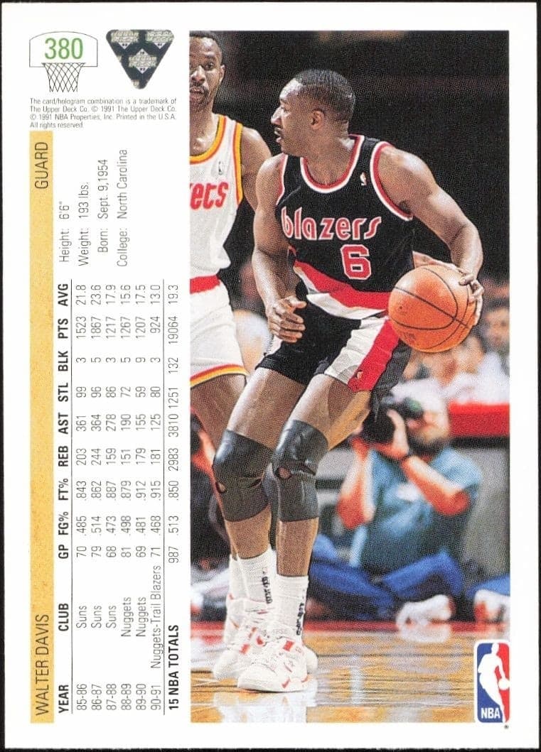 1991-92 Upper Deck Walter Davis #380 basketball trading card back