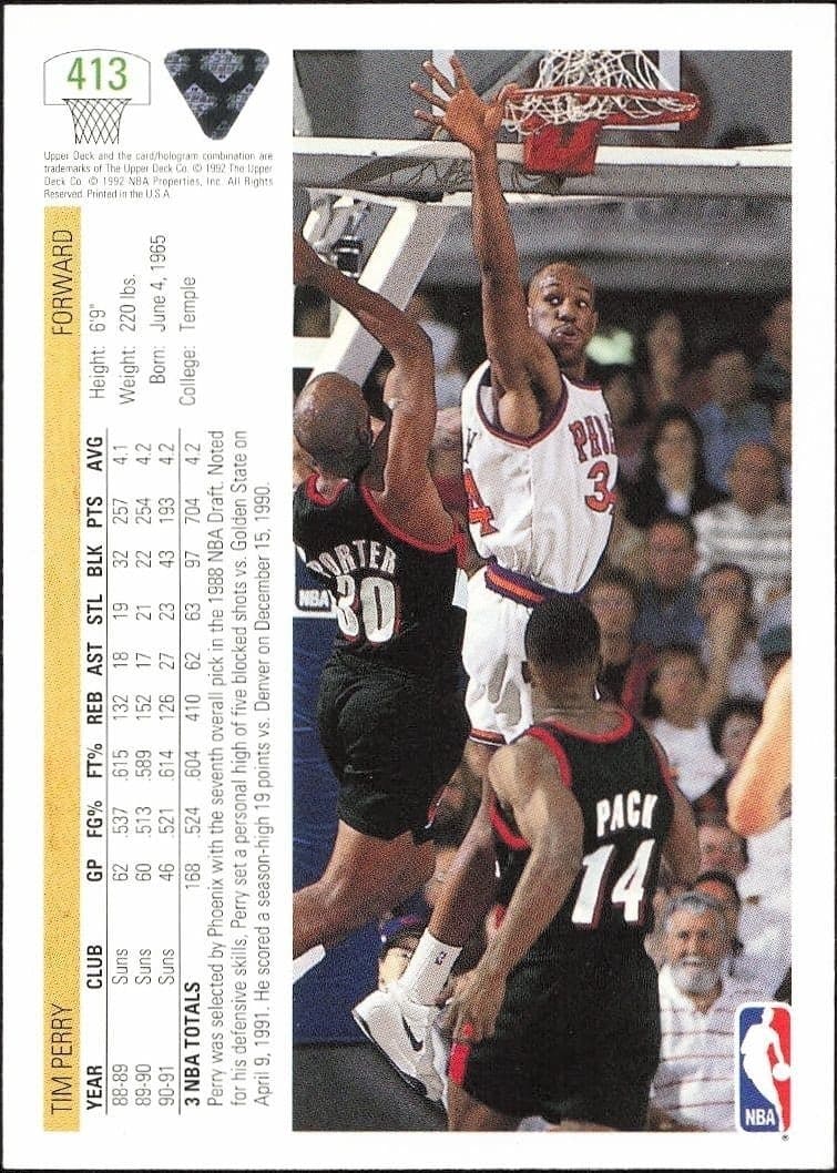 1991-92 Upper Deck Tim Perry #413 basketball trading card back