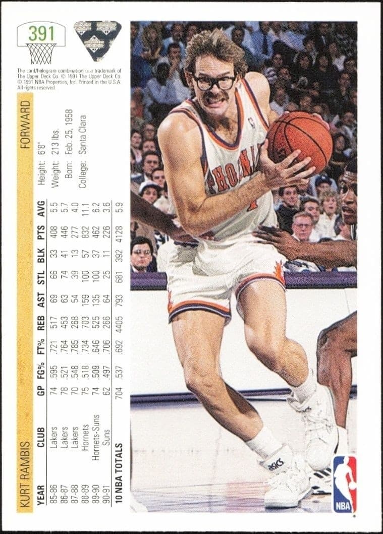 1991-92 Upper Deck Kurt Rambis #391 basketball trading card back
