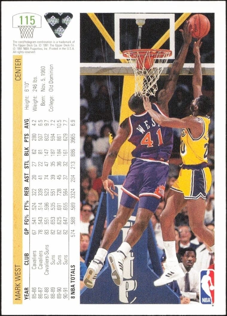 1991-92 Upper Deck Mark West #115 basketball trading card back