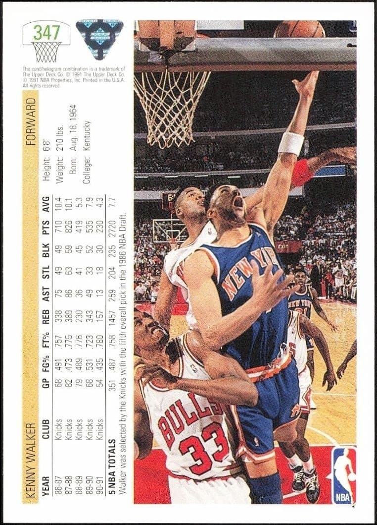 1991-92 Upper Deck Kenny Walker #347 basketball trading card back
