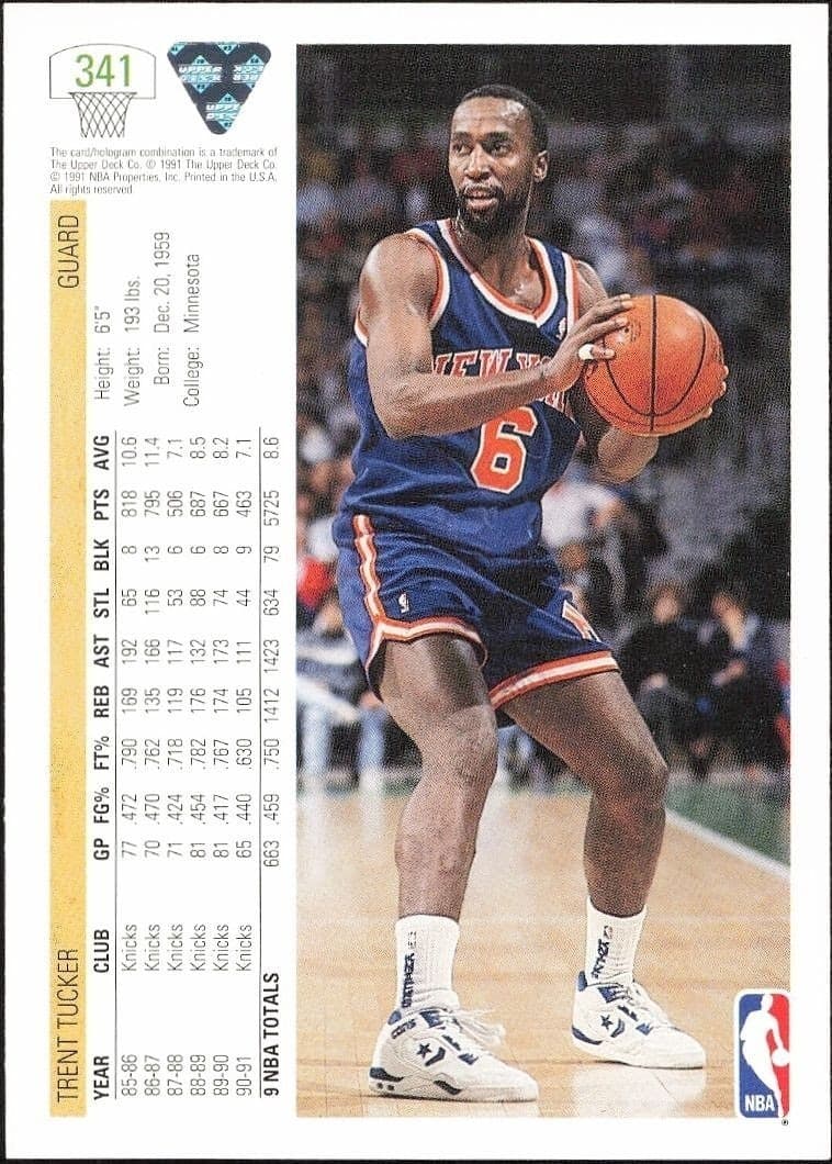 1991-92 Upper Deck Trent Tucker #341 basketball trading card back
