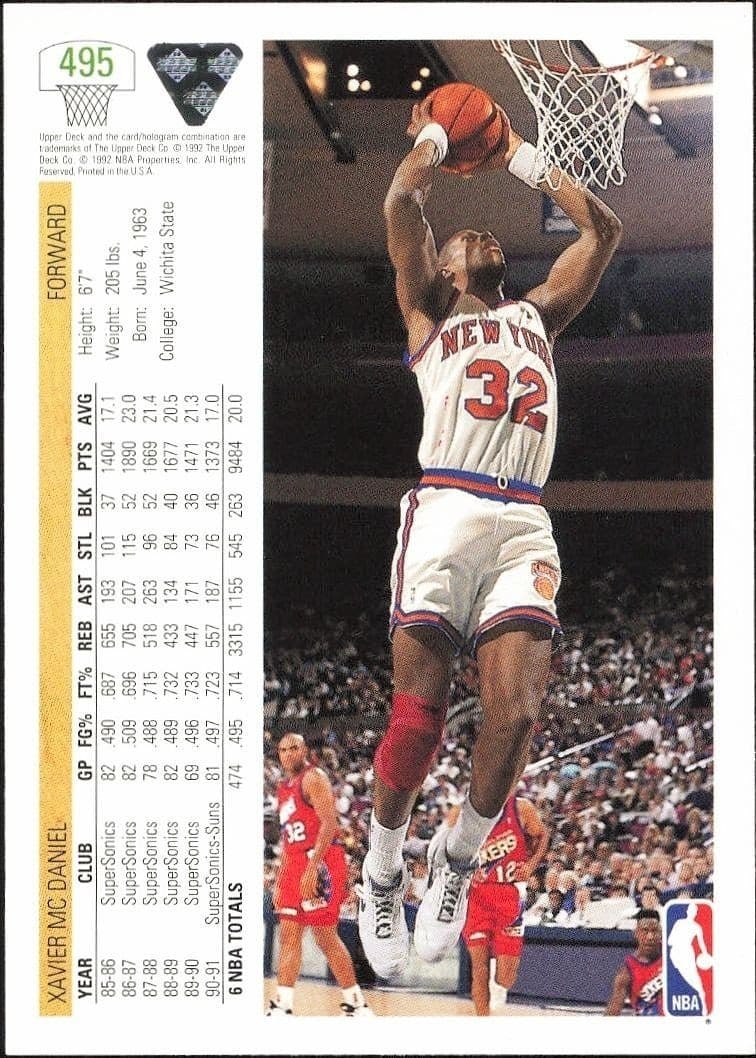 1991-92 Upper Deck Xavier McDaniel #495 basketball trading card back