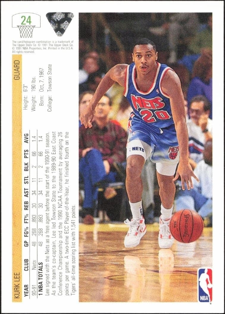 1991-92 Upper Deck Kurk Lee #24 basketball trading card back