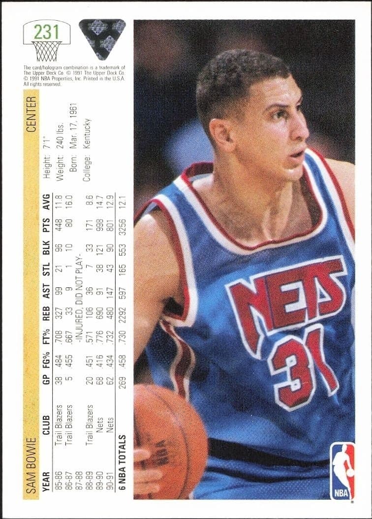 1991-92 Upper Deck Sam Bowie #231 basketball trading card back