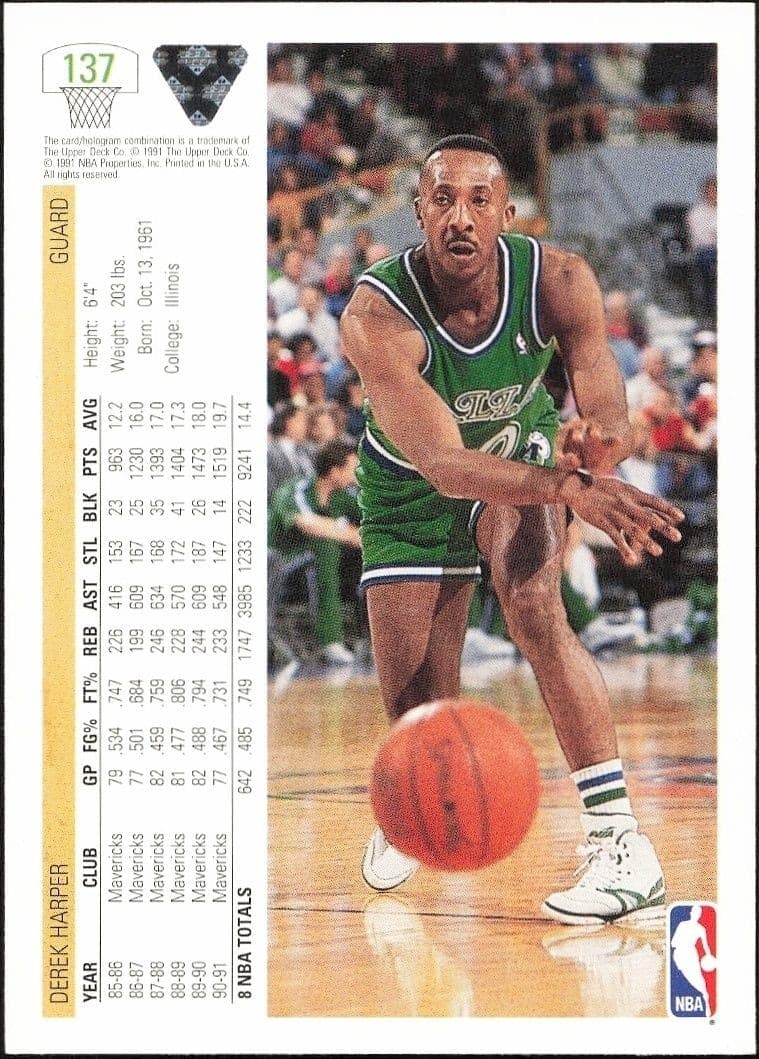 1991-92 Upper Deck Derek Harper #137 basketball trading card back
