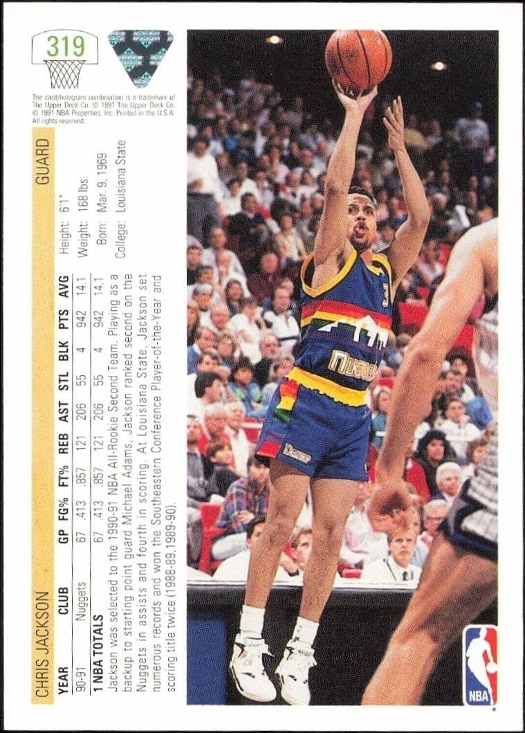 1991-92 Upper Deck Chris Jackson #319 basketball trading card back