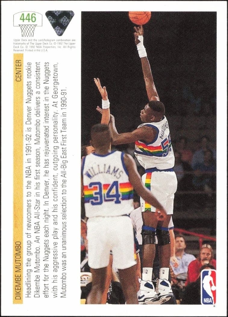 1991-92 Upper Deck Dikembe Mutombo #446 basketball trading card back