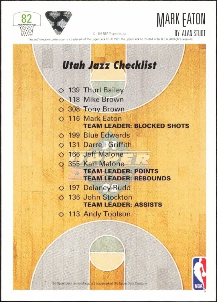1991-92 Upper Deck Mark Eaton #82 basketball trading card back