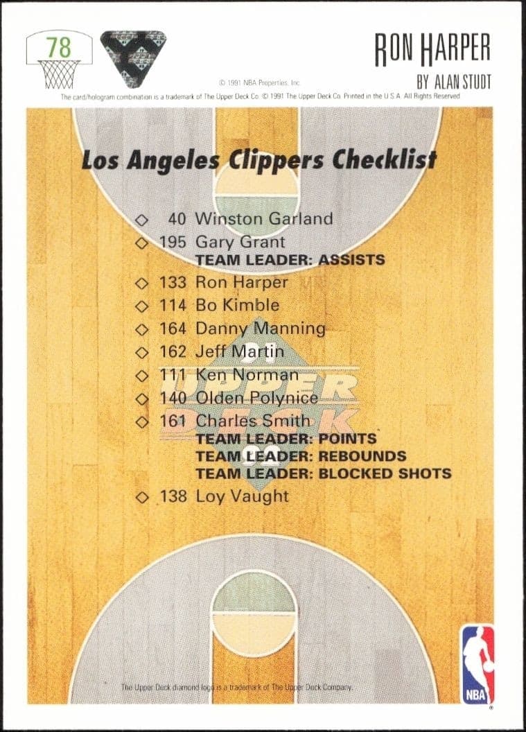 1991-92 Upper Deck Ron Harper #78 basketball trading card back