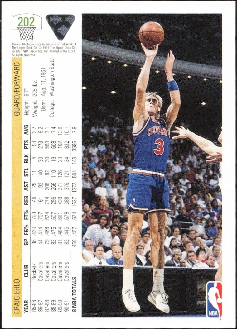 1991-92 Upper Deck Craig Ehlo #202 basketball trading card back