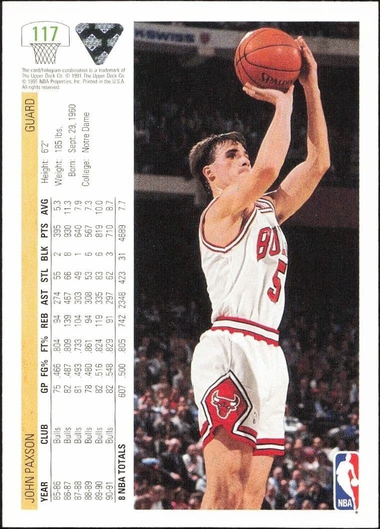 1991-92 Upper Deck John Paxson #117 basketball trading card back